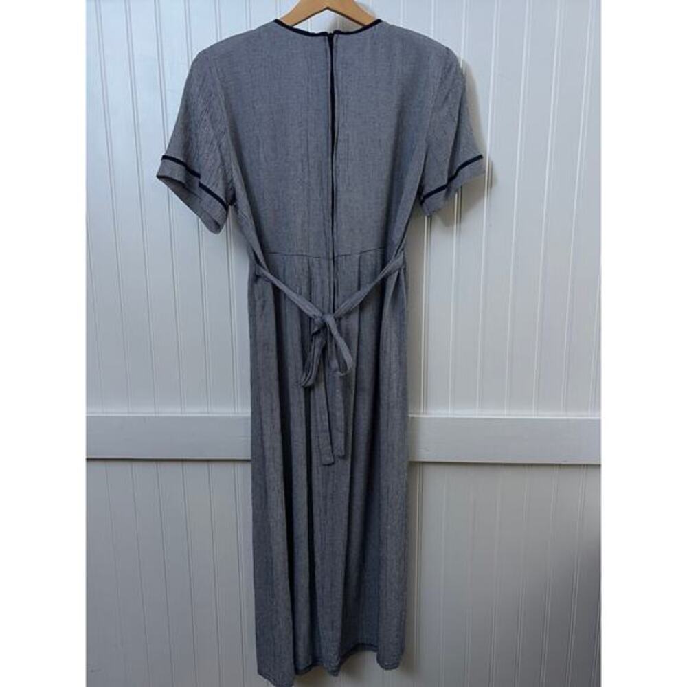 Vtg Midi Dress Classic Prairie Cottagecore Houndstooth Button Front Slip Women M - Picture 3 of 13